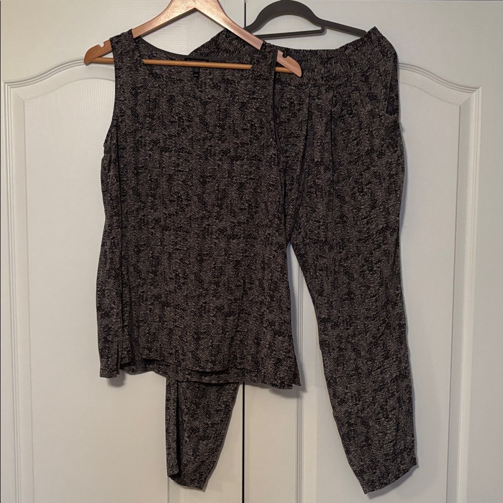 Eileen Fisher Silk Shirt and  Pants Gray Harem Pleated Lagenlook Tapered